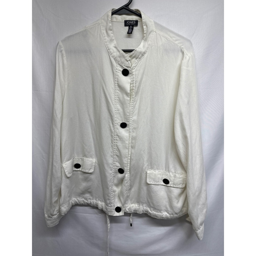 Jones New‎ York Womens Off White Button Front Jacket Size Large Drawstring Hem